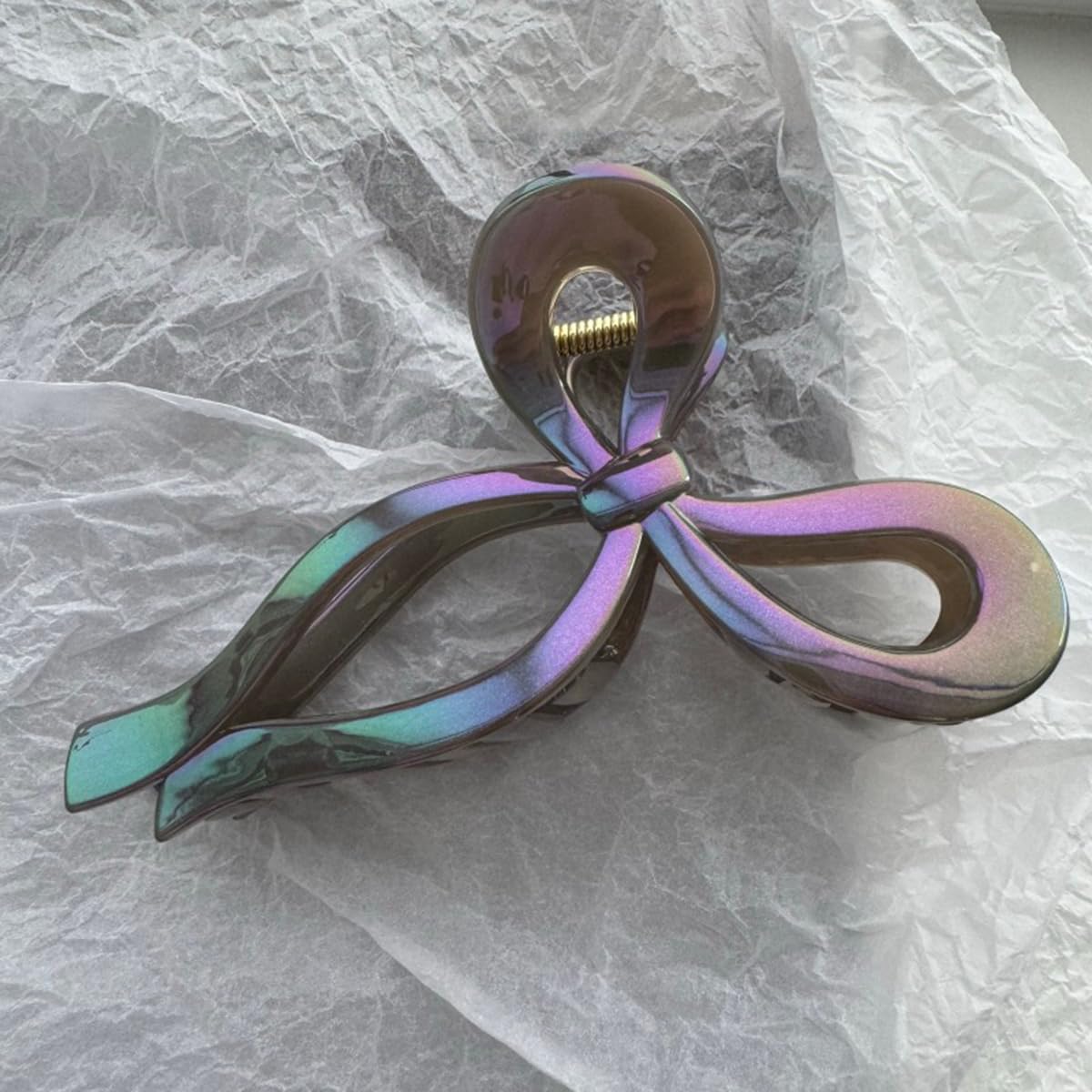 S.A.V.I Large Bow Hair Claw Clip for Women & Girls | 13 cm Jumbo Acrylic Hair Clutch | Mermaid Purple Iridescent Finish | Strong Grip Stylish Elegant Hair Accessory