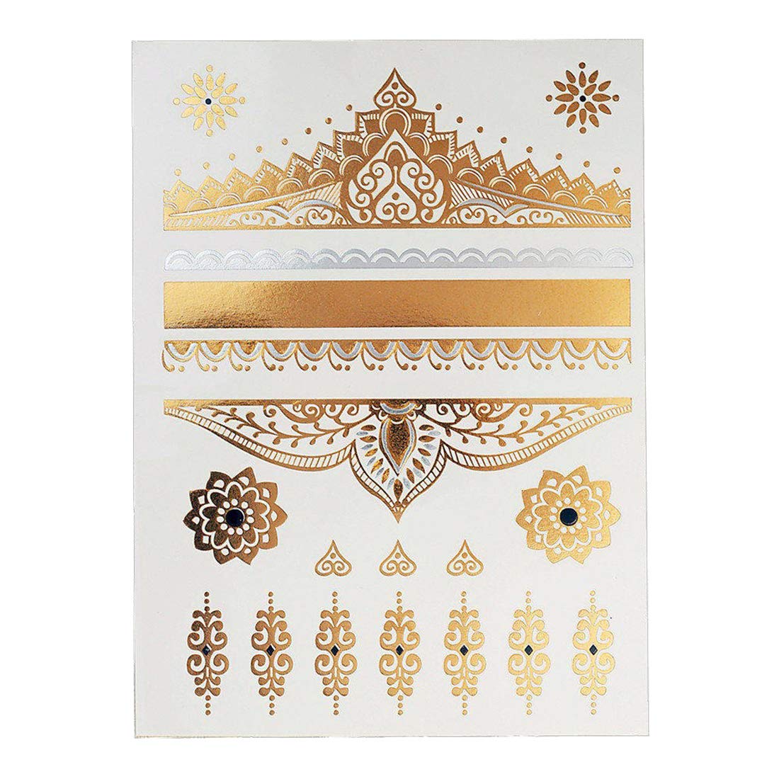 S.A.V.I 3D Temporary Tattoo Golden And Silver Metallic Sticker Heart Dream Catcher Elephant Eye Rose Flower Hand Arm Design Size 21x15CM - 1PC. (13)