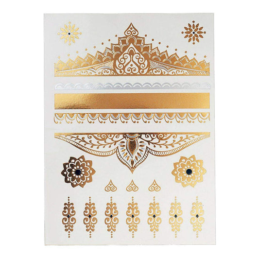 S.A.V.I 3D Temporary Tattoo Golden And Silver Metallic Sticker Heart Dream Catcher Elephant Eye Rose Flower Hand Arm Design Size 21x15CM - 1PC. (13)
