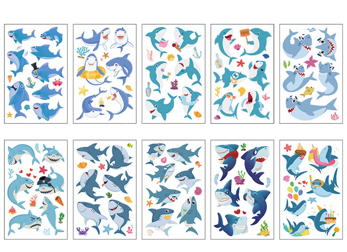S.A.V.I 10 Sheets Sharks Colorful Temporary Tattoo Stickers For Kids