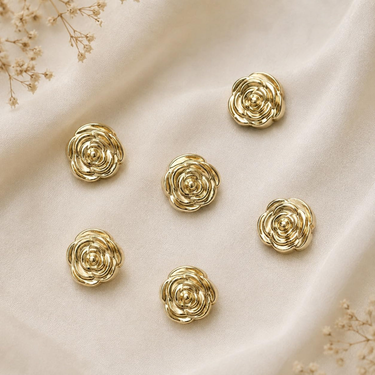 S.A.V.I Golden Rose Shank Buttons 11mm for Women Clothing | Set of 6, Floral Design, Metallic Finish, DIY Craft Use, Blouse & Dress
