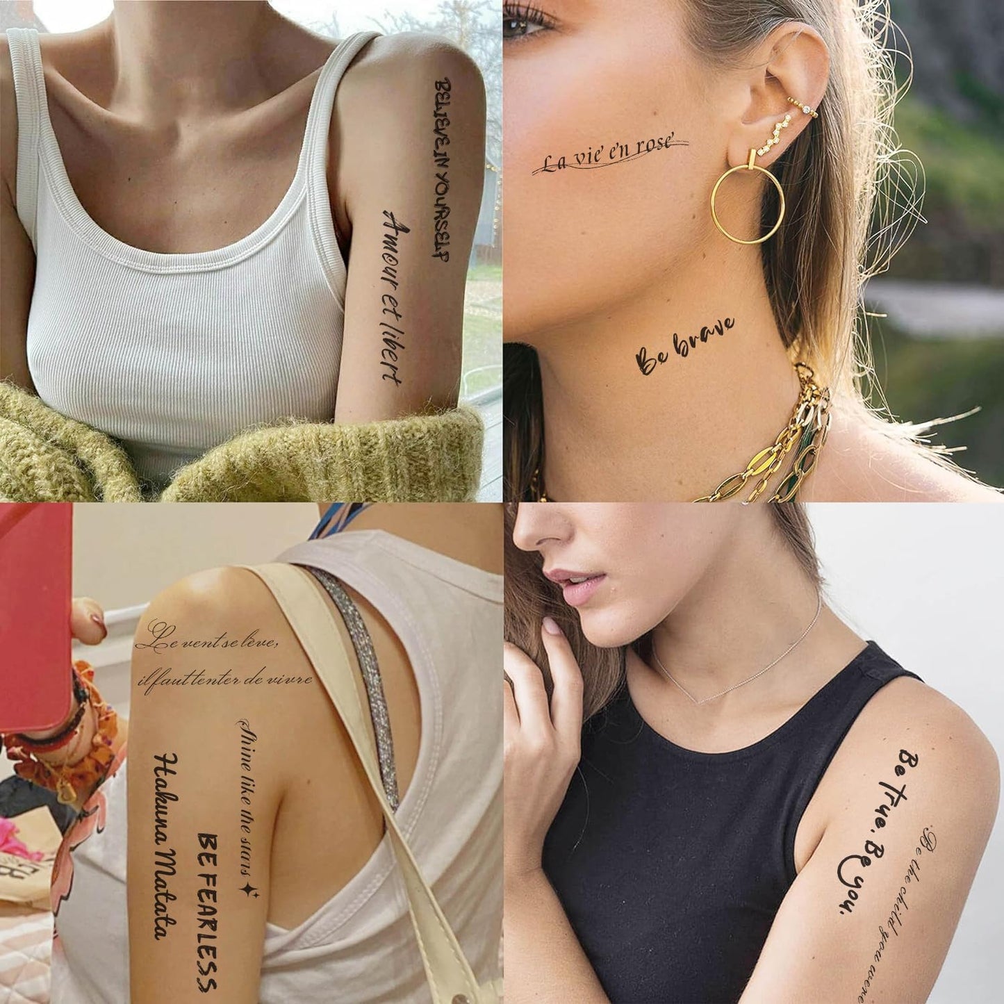 S.A.V.I 10 Sheets Temporary Tattoo Stickers for Kids & Adults | Black Motivational Quotes | Waterproof, Safe & Non-Toxic | Easy to Apply & Remove Body Art for Arm, Wrist, Face – 12x6.8cm