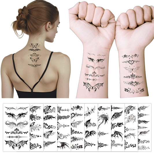 S.A.V.I 10 Sheets Black Butterfly Temporary Tattoos for Women & Girls – Waterproof Body Art Stickers | Long-Lasting, Non-Toxic Tattoo for Wrist, Neck, Back | Easy to Apply & Remove – 12x6.8cm