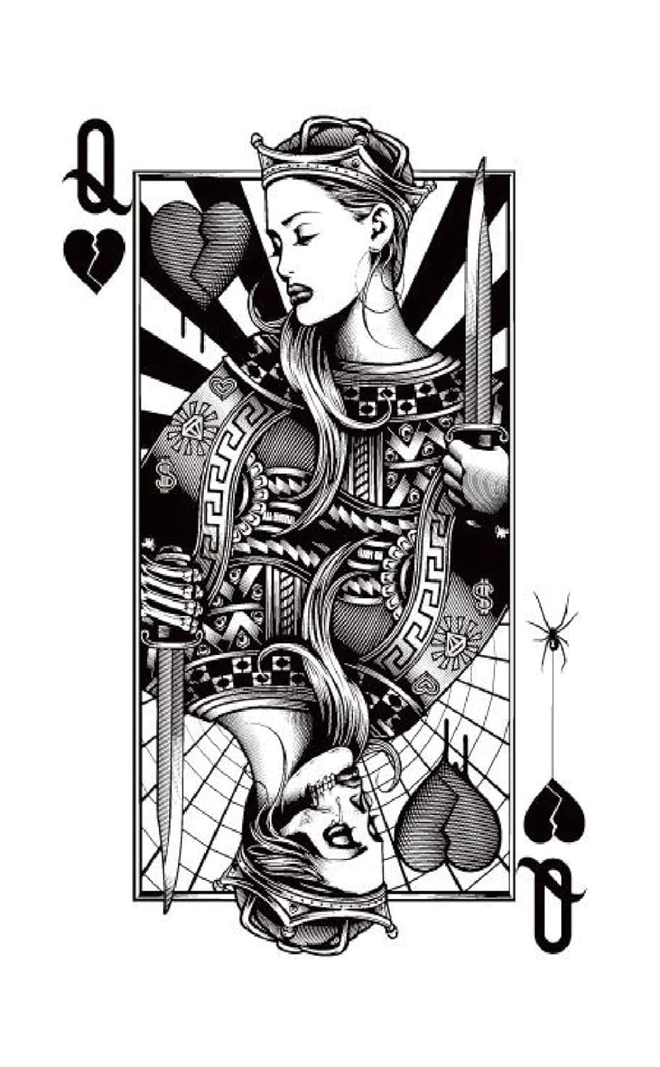 S.A.V.I Temporary Tattoo Stickers, Queen Playing Card Design For Men, Women Size 21x11cm - 1Pc.