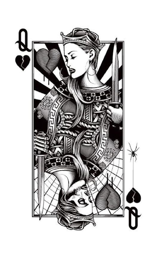 S.A.V.I Temporary Tattoo Stickers, Queen Playing Card Design For Men, Women Size 21x11cm - 1Pc.