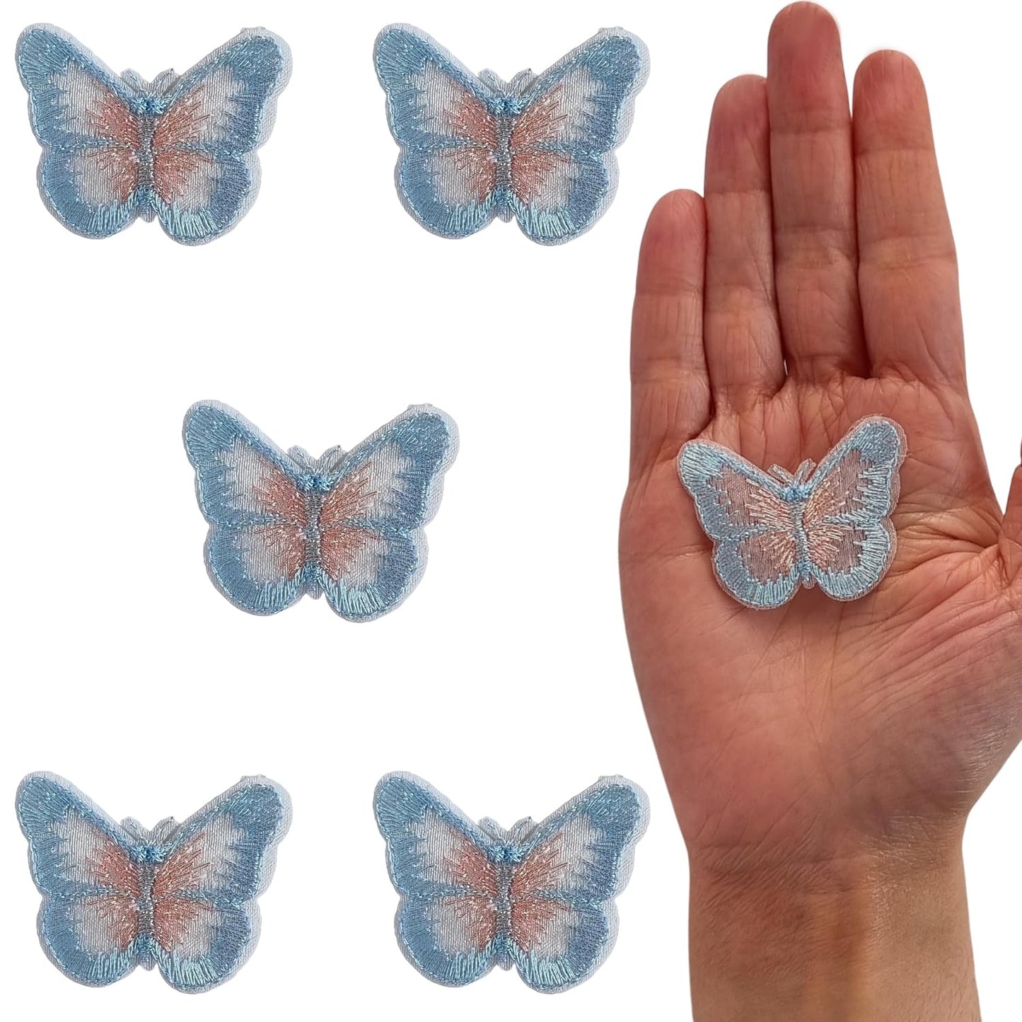S.A.V.I 5PC 3D Blue Butterfly Applique Patch | Sew-On Mesh Lace Fabric Embroidery for DIY Dresses, Saree, Lehenga, Blouse, Gown, Bridal Wear  Craft | Decorative Sewing Patch (2x1.8 in) (Blue Pink)