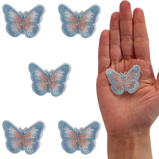S.A.V.I 5PC 3D Blue Butterfly Applique Patch | Sew-On Mesh Lace Fabric Embroidery for DIY Dresses, Saree, Lehenga, Blouse, Gown, Bridal Wear  Craft | Decorative Sewing Patch (2x1.8 in) (Blue Pink)