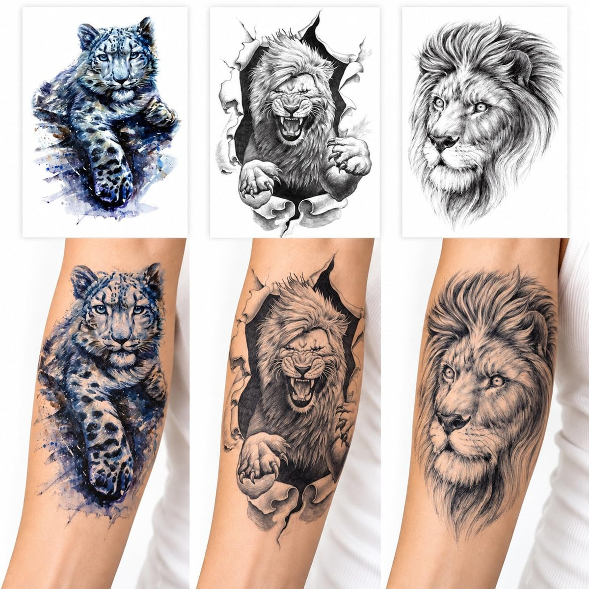 S.A.V.I Temporary Tattoo Stickers Lion Leopard Black & Blue 15x21cm