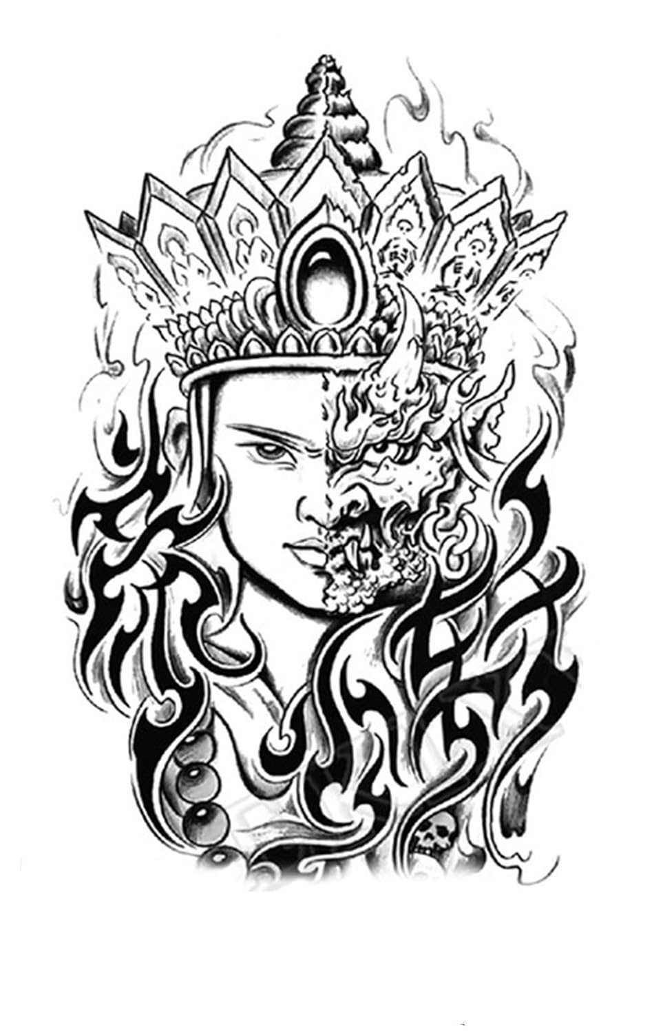 S.A.V.I 3D Temporary Tattoo Half Face King Beast Devil Crown Size 21x15CM - 1PC