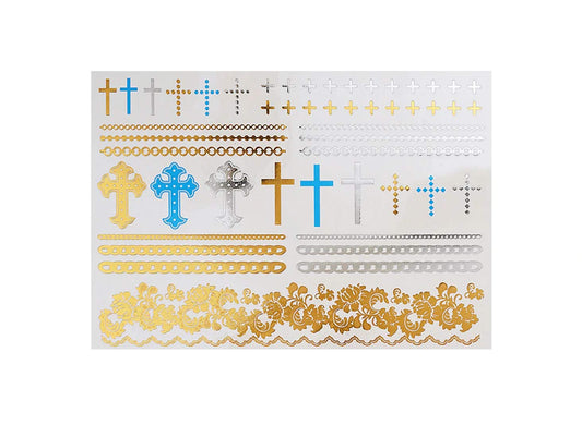 S.A.V.I 3D Temporary Tattoo Golden and Silver Metallic Sticker With God Om Letter Tree Design Size 21x15cm - 1pc. (35), Gold, 22 g