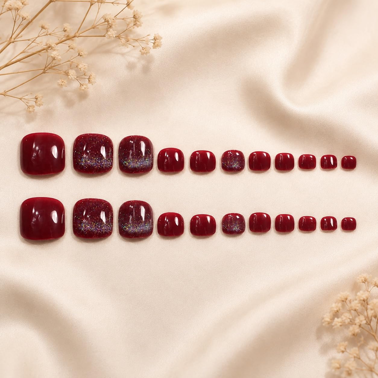 S.A.V.I Press on Toenails Wine Red Cat Eye 24 Pcs