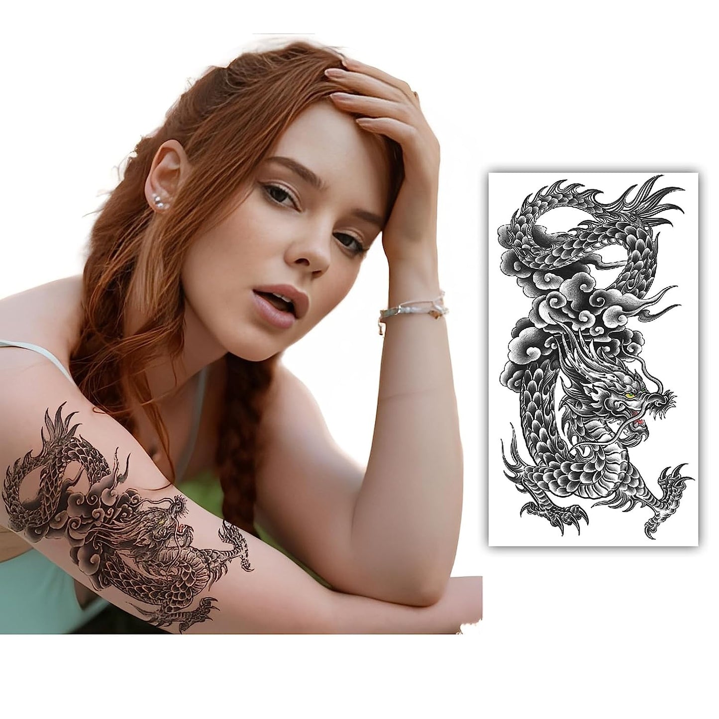 S.A.V.I Dragon Temporary Tattoo Sticker - Large Size 21x11cm | Trendy Body Art Realistic Design