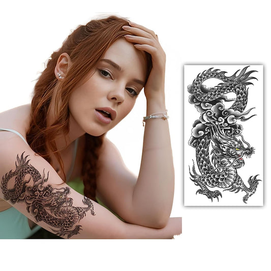 S.A.V.I Dragon Temporary Tattoo Sticker - Large Size 21x11cm | Trendy Body Art Realistic Design