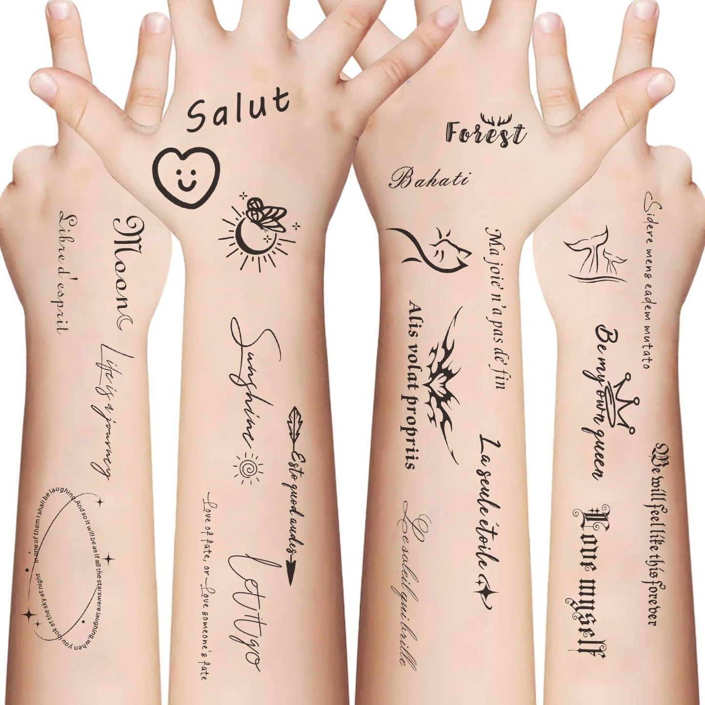 S.A.V.I 10 Sheets Temporary Tattoo Stickers for Kids & Adults | Black Motivational Quotes | Waterproof, Safe & Non-Toxic | Easy to Apply & Remove Body Art for Arm, Wrist, Face – 12x6.8cm