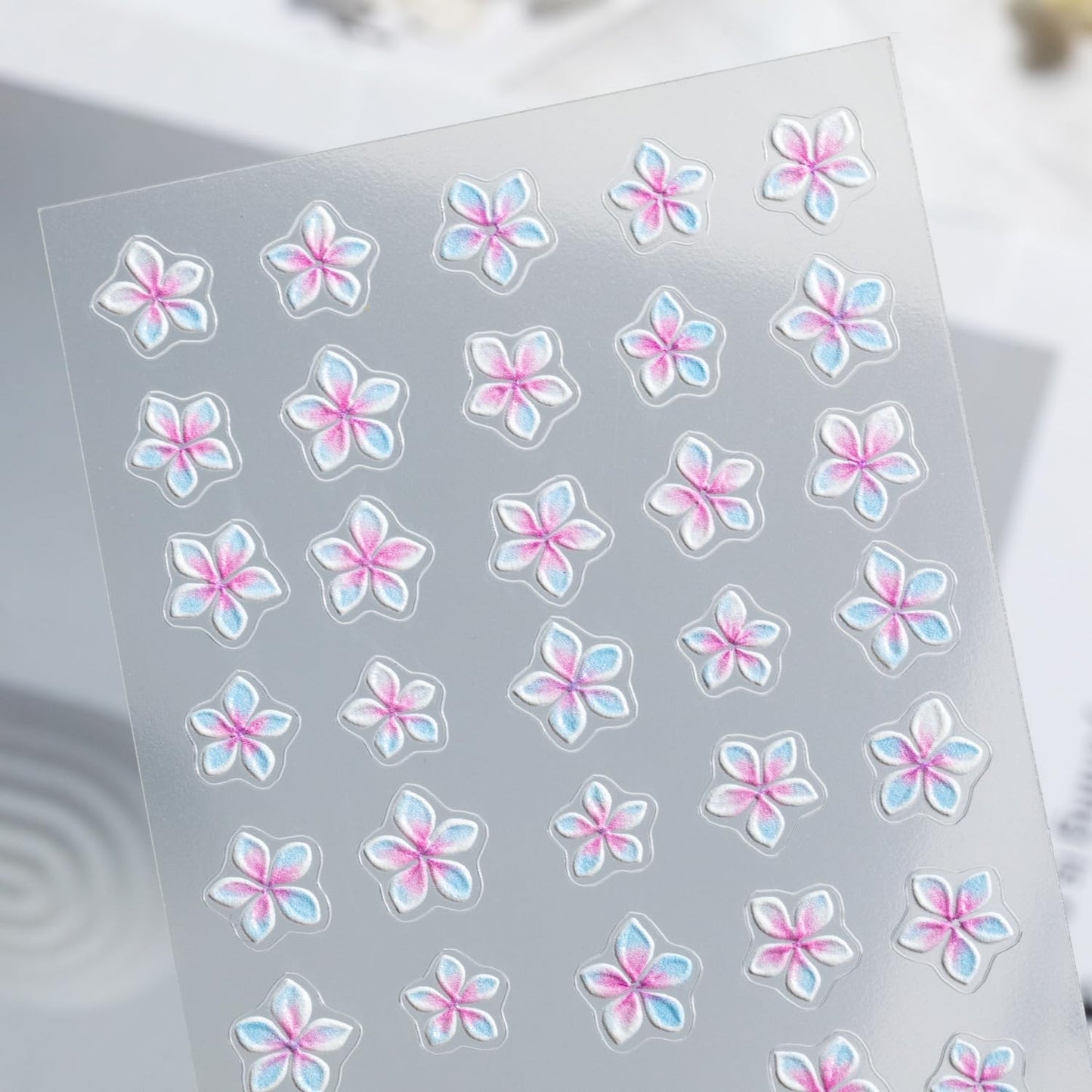 S.A.V.I 2 Sheets - 3D Floral Nail Art Stickers Yellow & Pink Blue Flower Design, Self Adhesive Resin Decals, Glossy Raised Decoration for Gel Acrylic Nails
