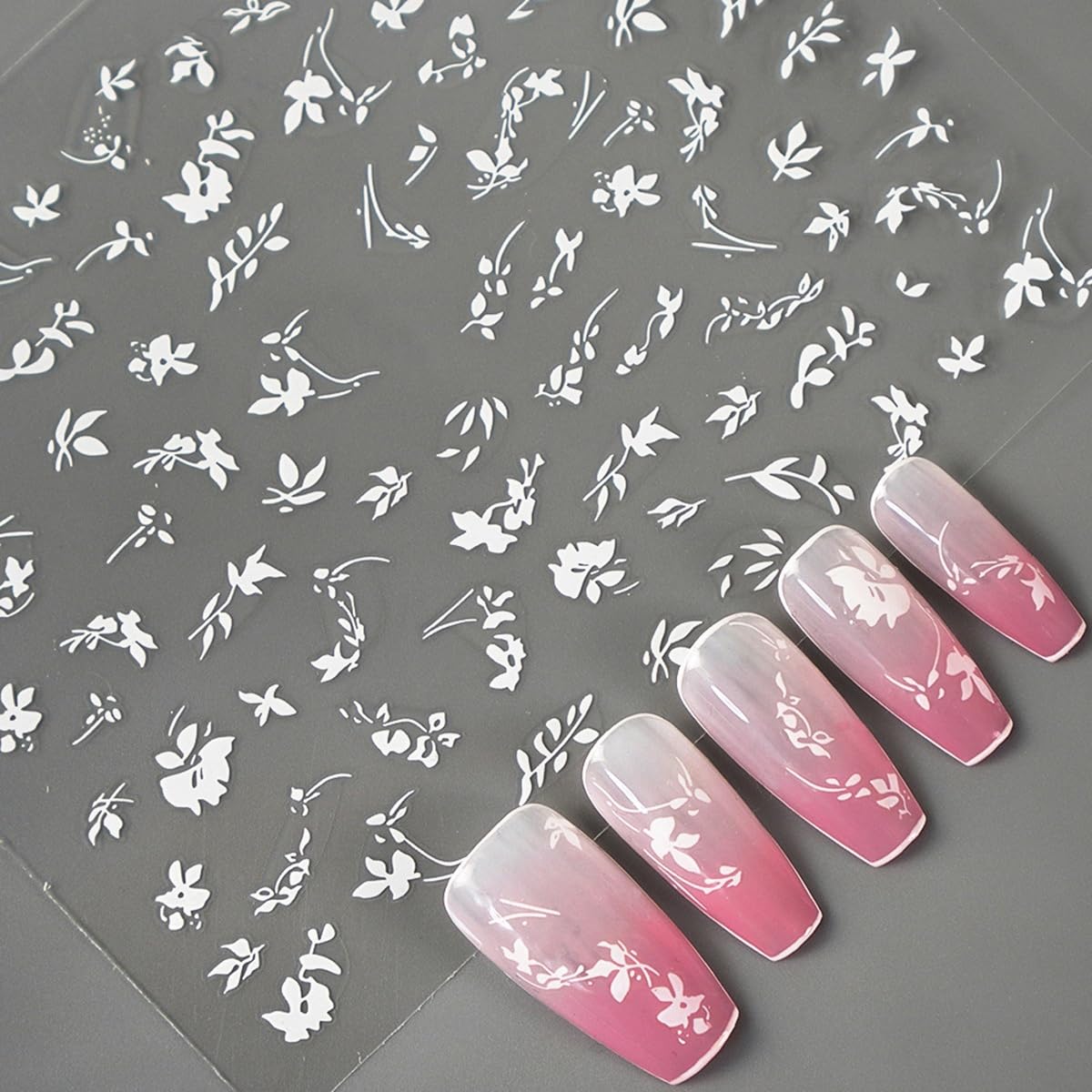 S.A.V.I 3 Sheets - Leaf Design Nail Art Stickers Self Adhesive Floral Nail Decals for DIY Manicure, Black White Red, Salon & Home Use