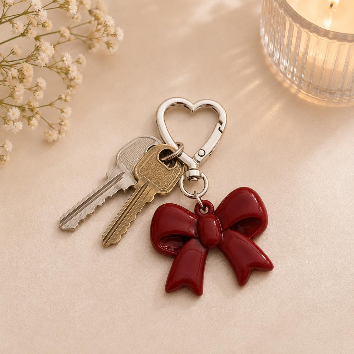 S.A.V.I Resin Bow Keychain for Women & Girls, Cute Bag Charm, Wine Red, Glossy accessory with heart clasp for handbags, backpacks, keys & gifting; lightweight 8 x 5 cm decorative pendant