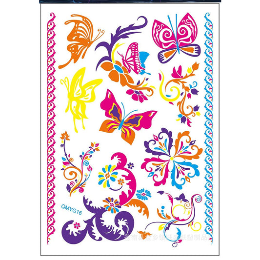 S.A.V.I Neon Temporary Tattoos, UV Color Tattoos For Men Women, Body Face Art, Plants, Butterflies Pattern, Armband Tattoo Flash Fake Waterproof Cool Tattoo Stickers, Size- 21x15CM