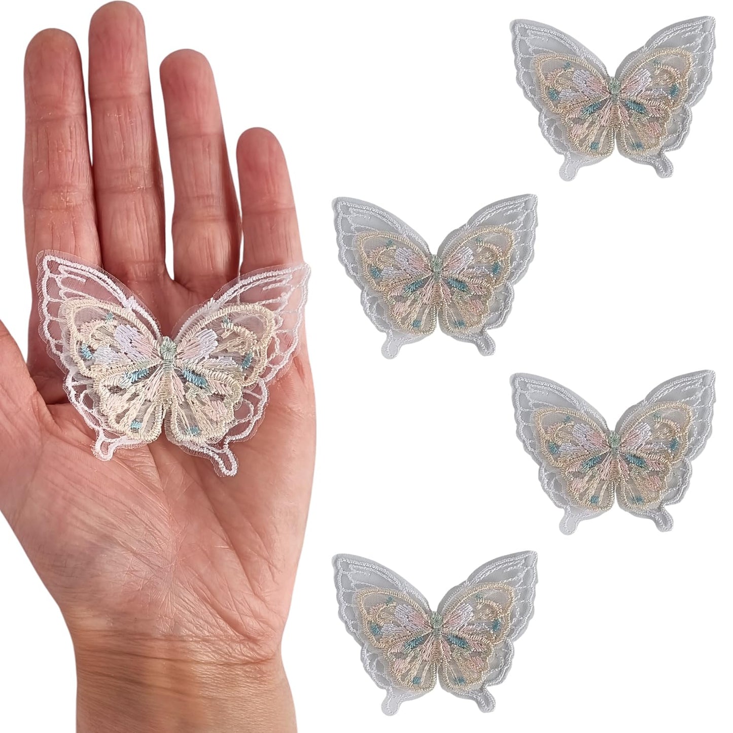 S.A.V.I 4PCs 3D Butterfly Lace Applique Patch – 2.5x1.9 inch Embroidered Mesh Fabric for DIY Sewing, Bridal Wear, Saree, Lehenga, Blouse, Gown  Craft Projects – Multicolor Elegant Design (Multicolor-3)