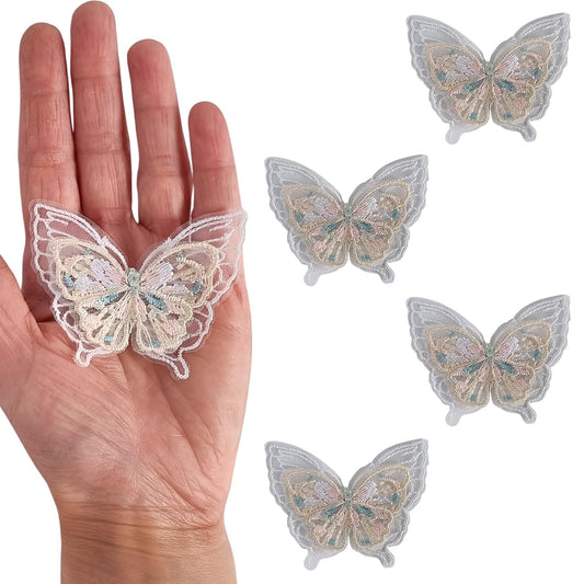 S.A.V.I 4PCs 3D Butterfly Lace Applique Patch – 2.5x1.9 inch Embroidered Mesh Fabric for DIY Sewing, Bridal Wear, Saree, Lehenga, Blouse, Gown  Craft Projects – Multicolor Elegant Design (Multicolor-3)