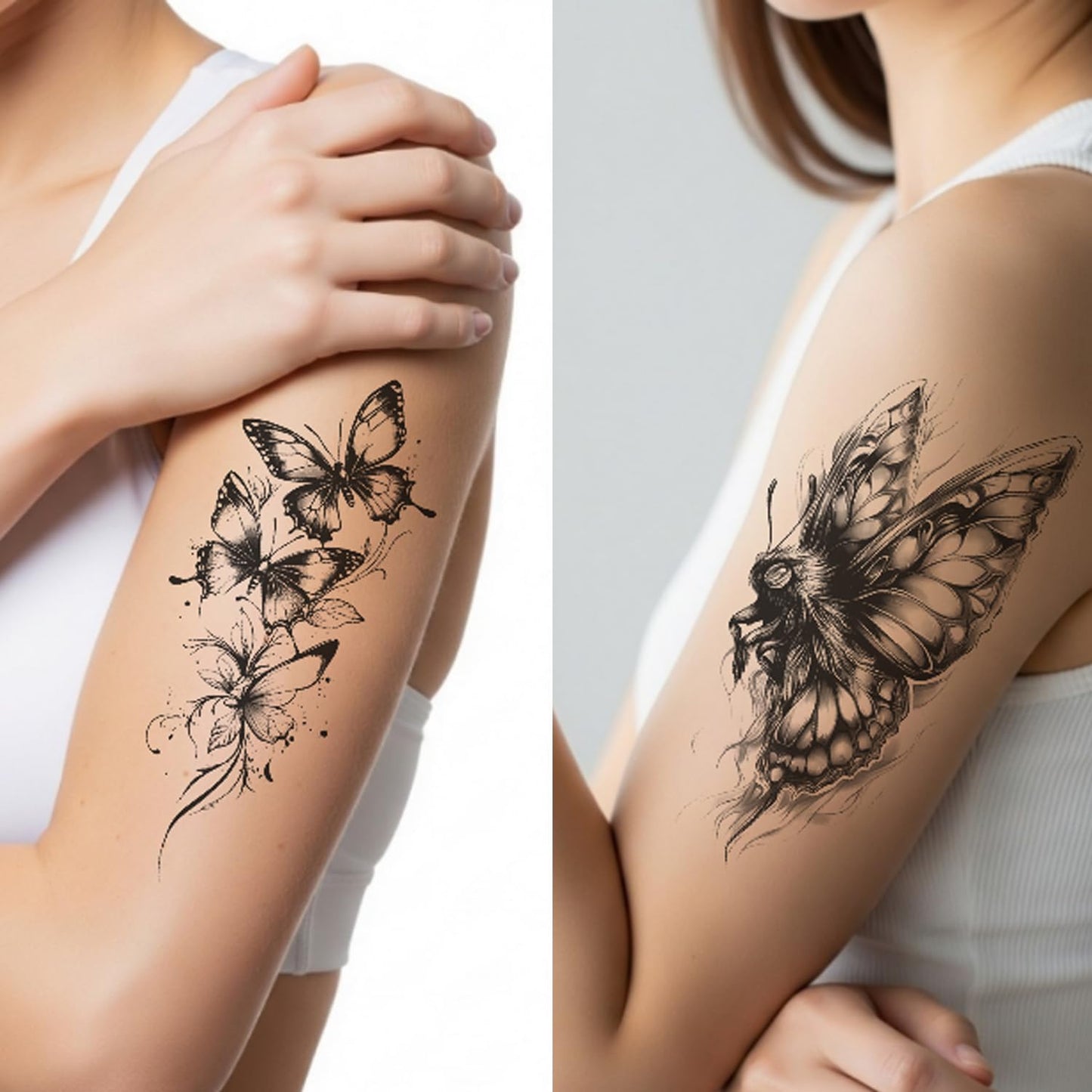 S.A.V.I 3Pcs Temporary Tattoo Sheets for Women & Men | Large 21x11cm Butterfly & Wings Design | Safe, Non-Toxic & Realistic Black Body Art Stickers for Arm, Shoulder, Hand & Back (Wings)