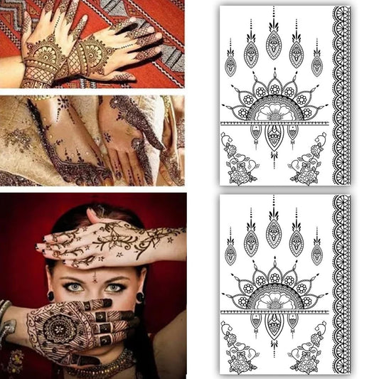 S.A.V.I 2 Sheets, Black Henna Mehendi Temporary Tattoo Stickers, Mandala Lace Design, 21x15 cm for Women  Girls