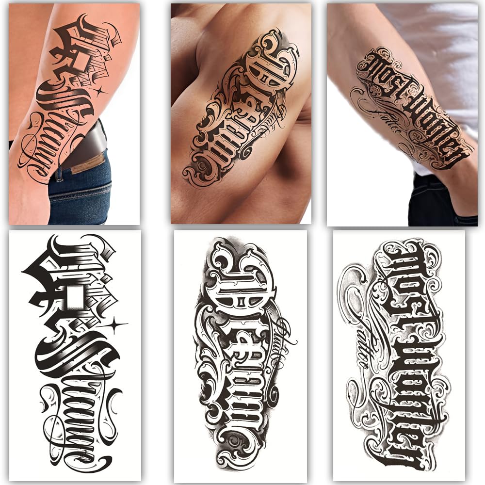 S.A.V.I 3 Sheet Chicano Script Temporary Tattoo Stickers – Waterproof, Safe & Non-Toxic Body Art, Stylish Black Calligraphy Design for Men & Women, Easy Apply & Remove, 21x10cm