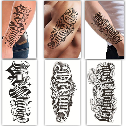 S.A.V.I 3 Sheet Chicano Script Temporary Tattoo Stickers – Waterproof, Safe & Non-Toxic Body Art, Stylish Black Calligraphy Design for Men & Women, Easy Apply & Remove, 21x10cm