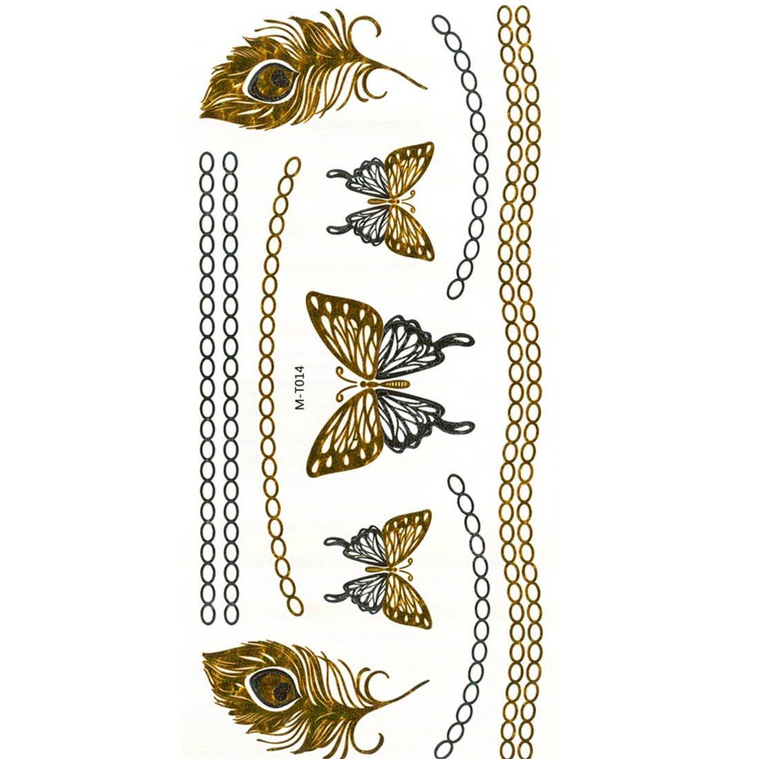 S.A.V.I 3D Temporary Tattoo Golden And Silver Metallic Sticker Butterfly Chain Design Size 21x10CM - 1PC.