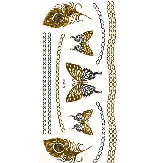 S.A.V.I 3D Temporary Tattoo Golden And Silver Metallic Sticker Butterfly Chain Design Size 21x10CM - 1PC.