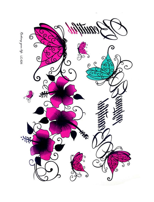 S.A.V.I Temporary Tattoo For Girls Men Women Beautiful Purple Butterflies Arm Hand Sticker Size 21x15CM - 1PC.
