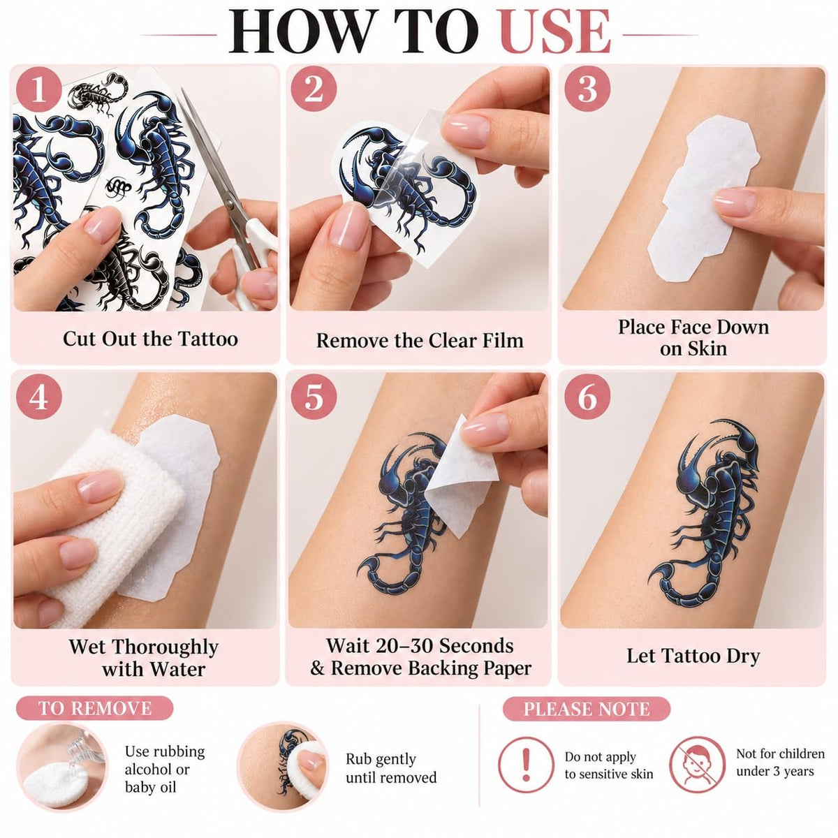 S.A.V.I Temporary Tattoo Stickers Black Blue 15x21 cm, 3 Sheets