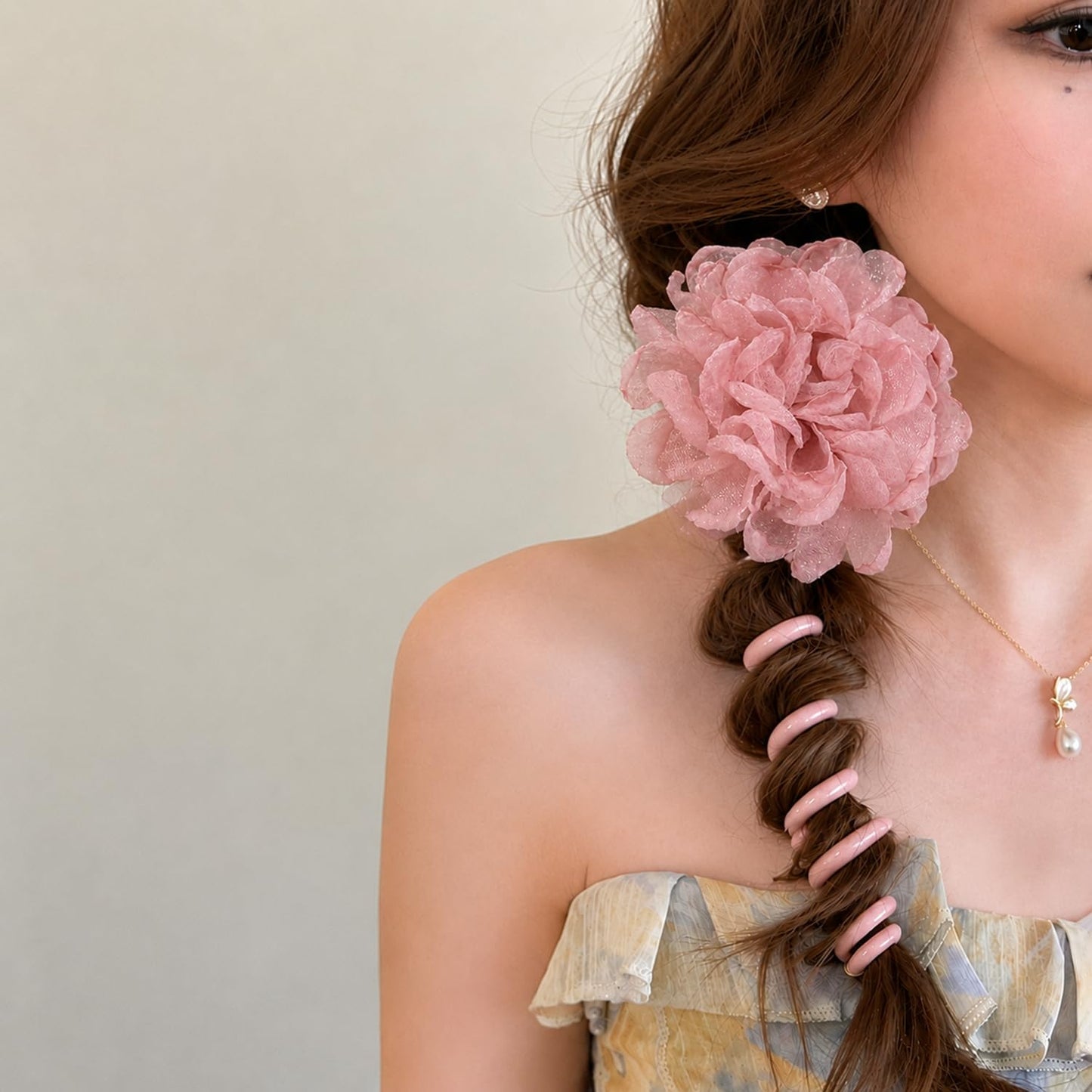 S.A.V.I Big Flower Telephonic Hair Tie for Women, Pink, Soft Fabric Bloom Accessory, 11 cm Oversized Design for Casual, Party, Gifting & Comfortable All-Day Hold