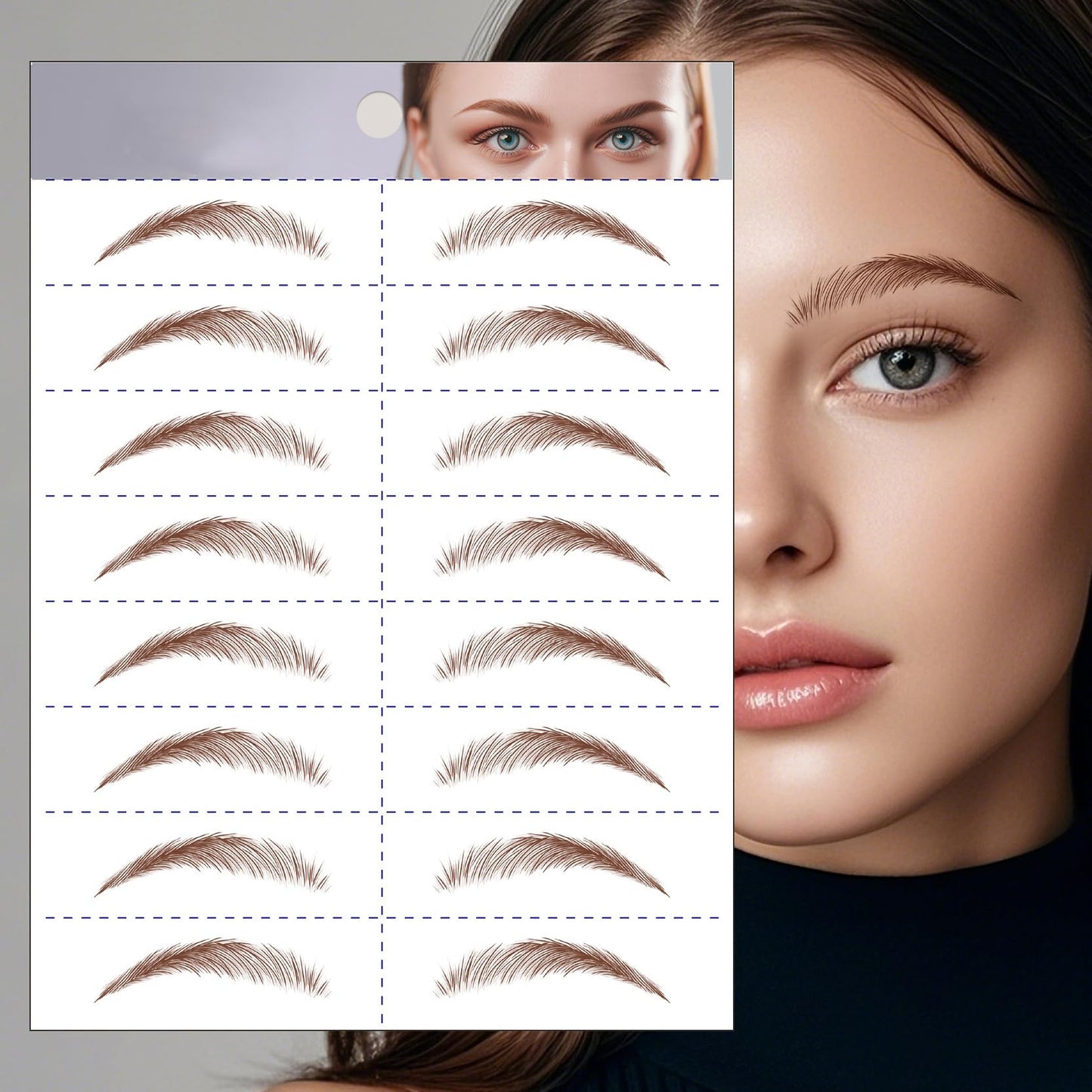S.A.V.I 8 Pairs/1 Sheet - 6D Hair-Like Eyebrow Tattoo Stickers, Natural Brown Arch Shape, Waterproof & Sweatproof Temporary Eyebrow Patch, Safe Non-Toxic Self-Adhesive, Long-Lasting for Women & Girls (169)