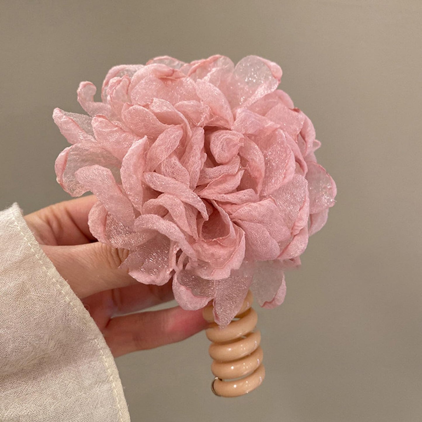 S.A.V.I Big Flower Telephonic Hair Tie for Women, Pink, Soft Fabric Bloom Accessory, 11 cm Oversized Design for Casual, Party, Gifting & Comfortable All-Day Hold