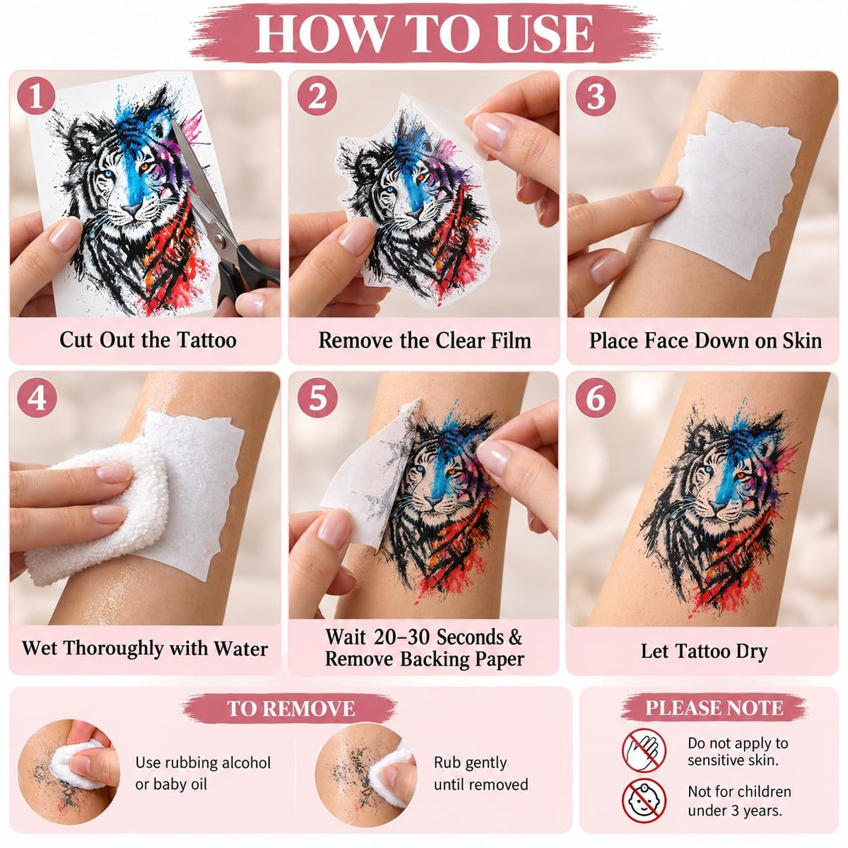 S.A.V.I Temporary Tattoo Stickers, 3 Sheets, 15 x 21 cm, Waterproof