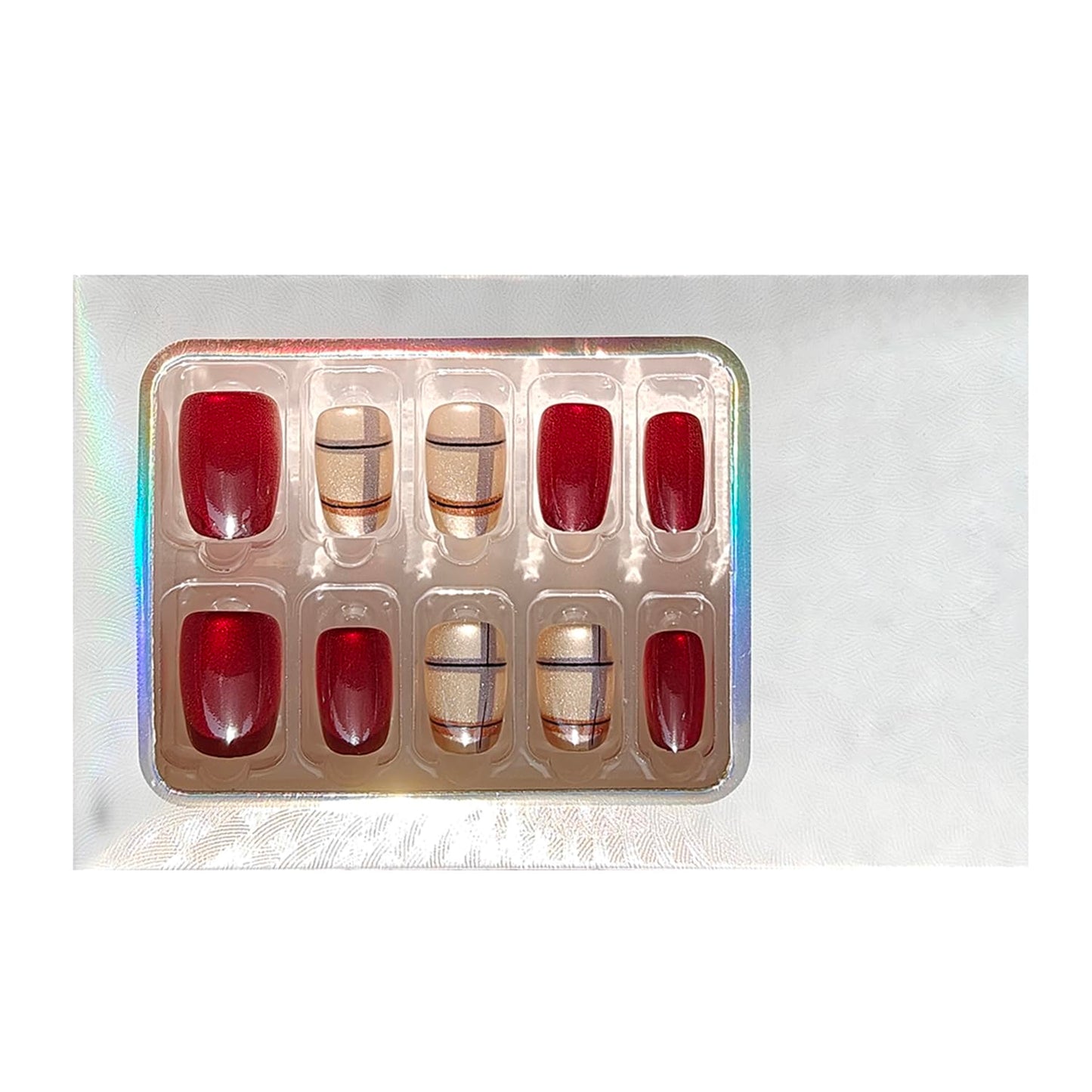 S.A.V.I Light Blue & Grey Cat Eye Press On Toenail Set for Women | Short Natural Square Shape | ABS Plastic Artificial Tips | 24 Pcs Reusable Fake Toenails with Glue & Adhesive Tabs