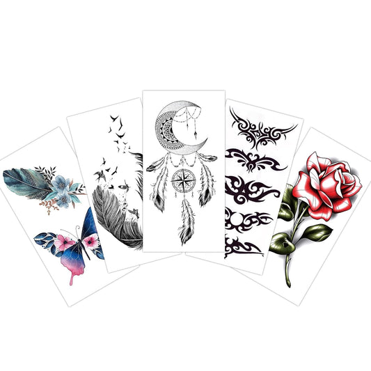 S.A.V.I Moon, Rose, Butterfly  Leaf 5pc Tattoo Stickers Dreamcatcher Totem Designs | 10.5x6cm
