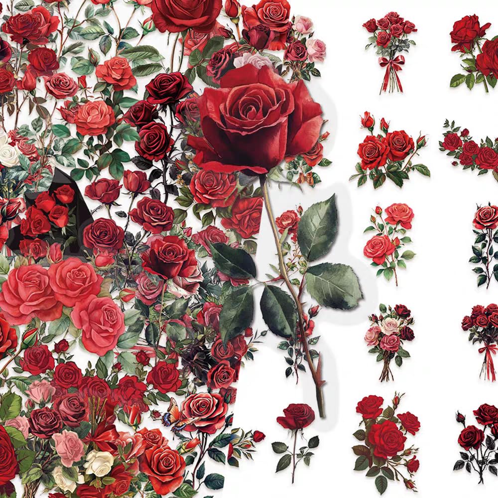 S.A.V.I 50 Rose Bouquet Stickers Pack, Floral Vinyl Decals for DIY Crafts