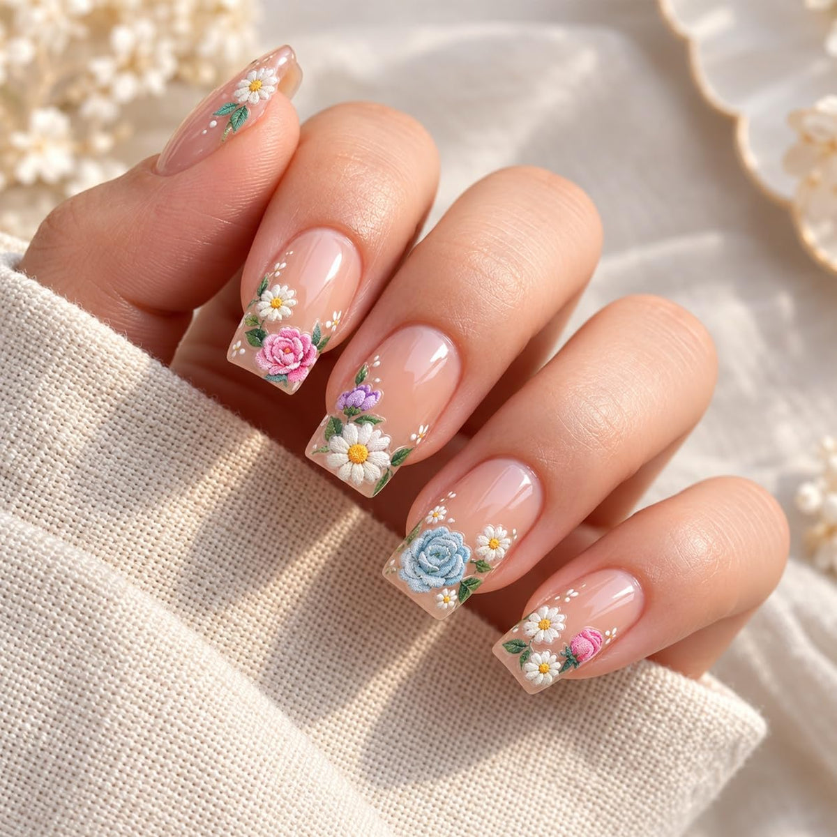 S.A.V.I 3D Floral Nail Art Stickers, Self Adhesive, 2 Sheets, 8x10 cm | Multicolour Decals, Rose, Daisy & Wildflower, Easy Peel & Apply, DIY Manicure, Salon Style