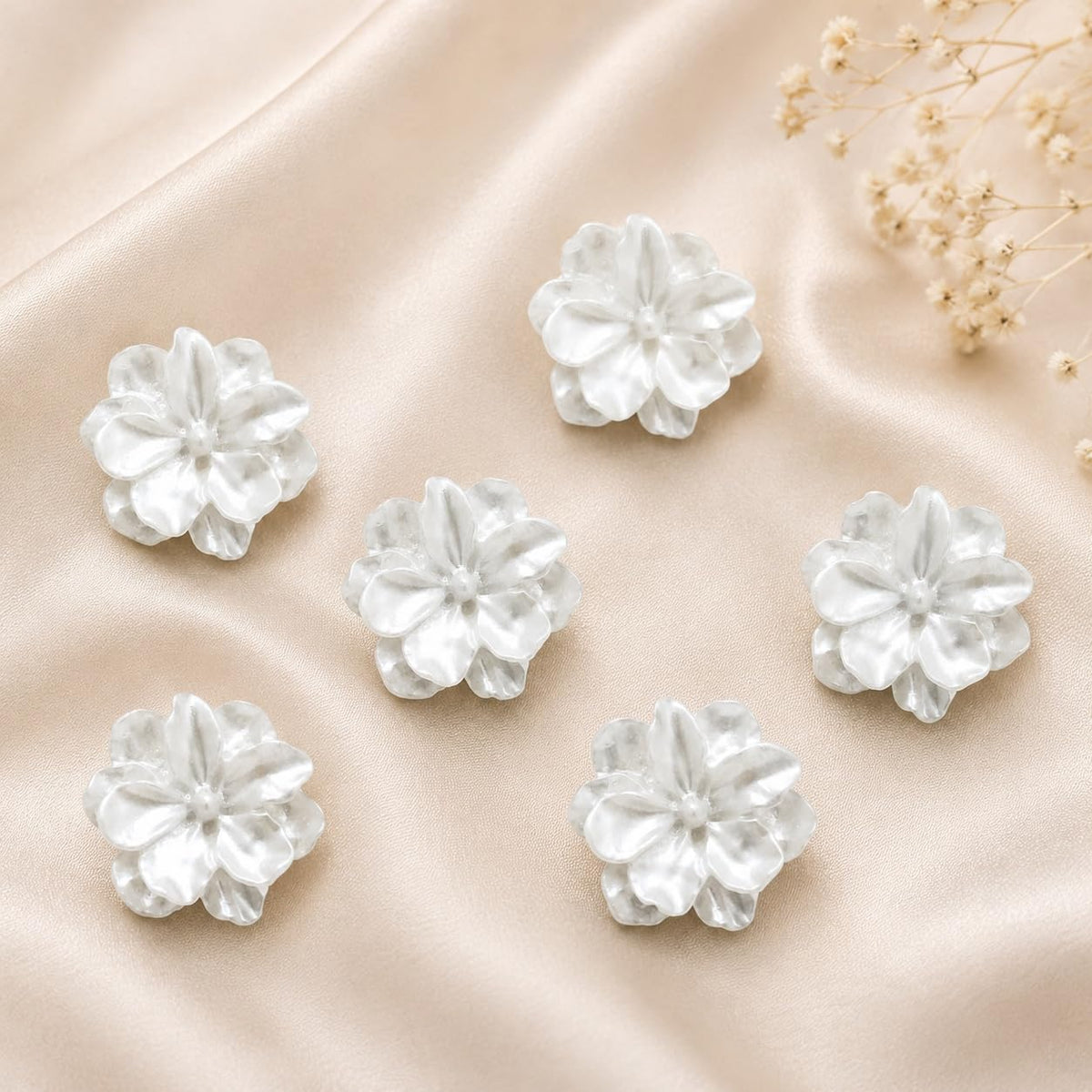 S.A.V.I Flower Shank Buttons Pearl White 25mm Resin Blossoms Pack of 6 | Blouse & Kurti Use, DIY Craft Supplies, Decorative Fasteners, Dress Embellishment