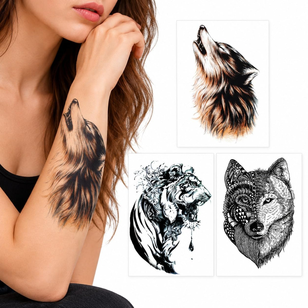 S.A.V.I Temporary Tattoo Stickers Wolf Design, 15x21 cm, 3 Sheets