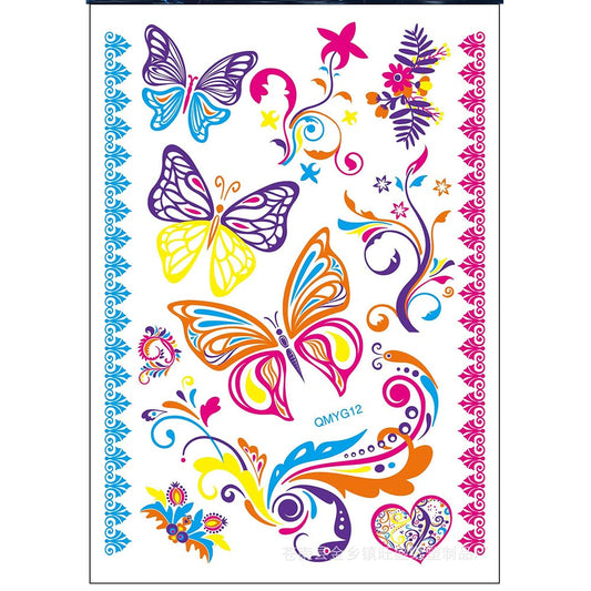 S.A.V.I Neon Temporary Tattoos, UV Color Tattoos For Men Women, Body Face Art, Plants, Heart, Butterflies Tattoo Flash Fake Waterproof Tattoo Stickers, Size- 21x15CM