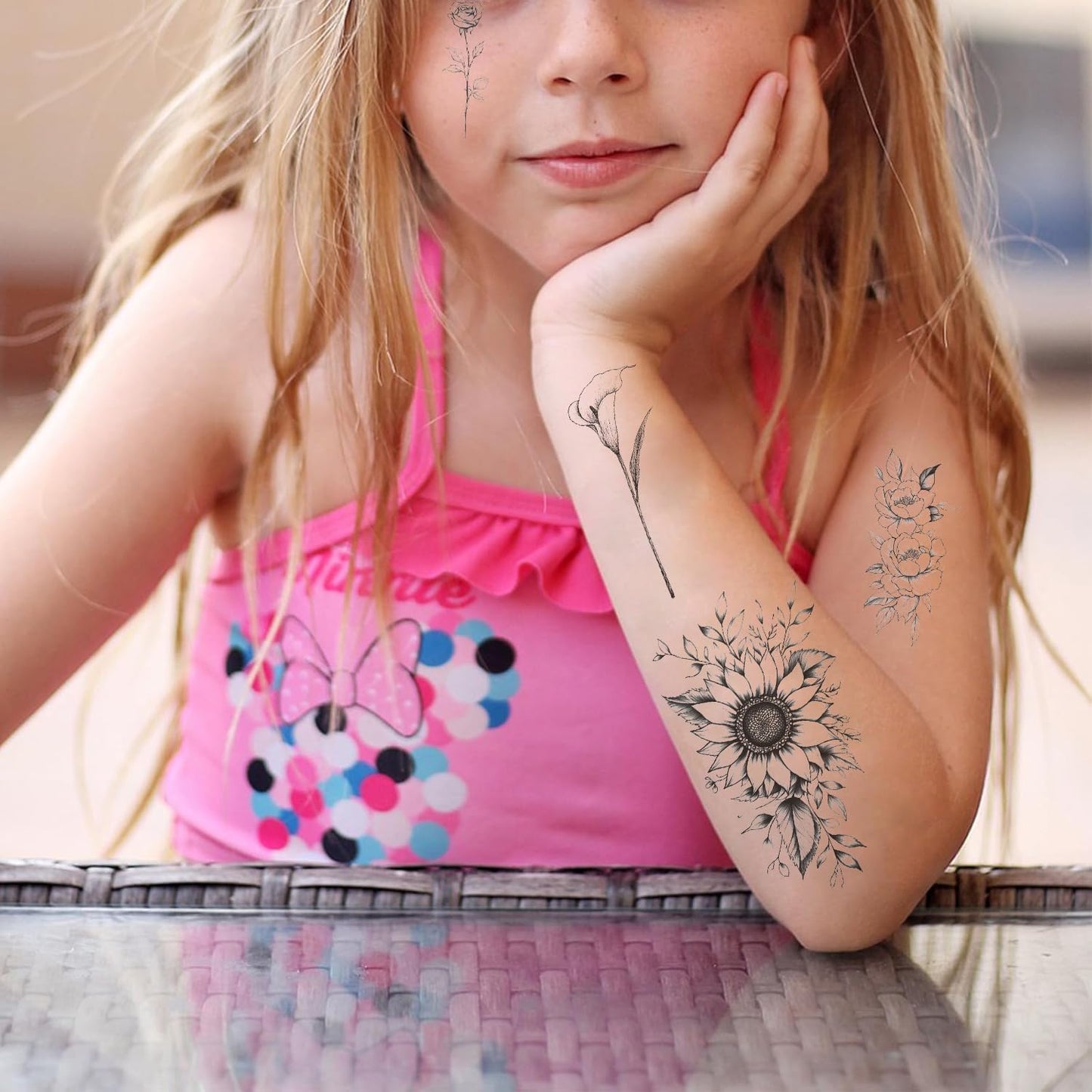 S.A.V.I 10 Sheets Black Floral Temporary Tattoos for Women & Kids | Waterproof Non-Toxic Body Art Stickers | Long-Lasting Skin-Friendly Tattoo for Arm, Wrist, Hand | Easy to Apply & Remove