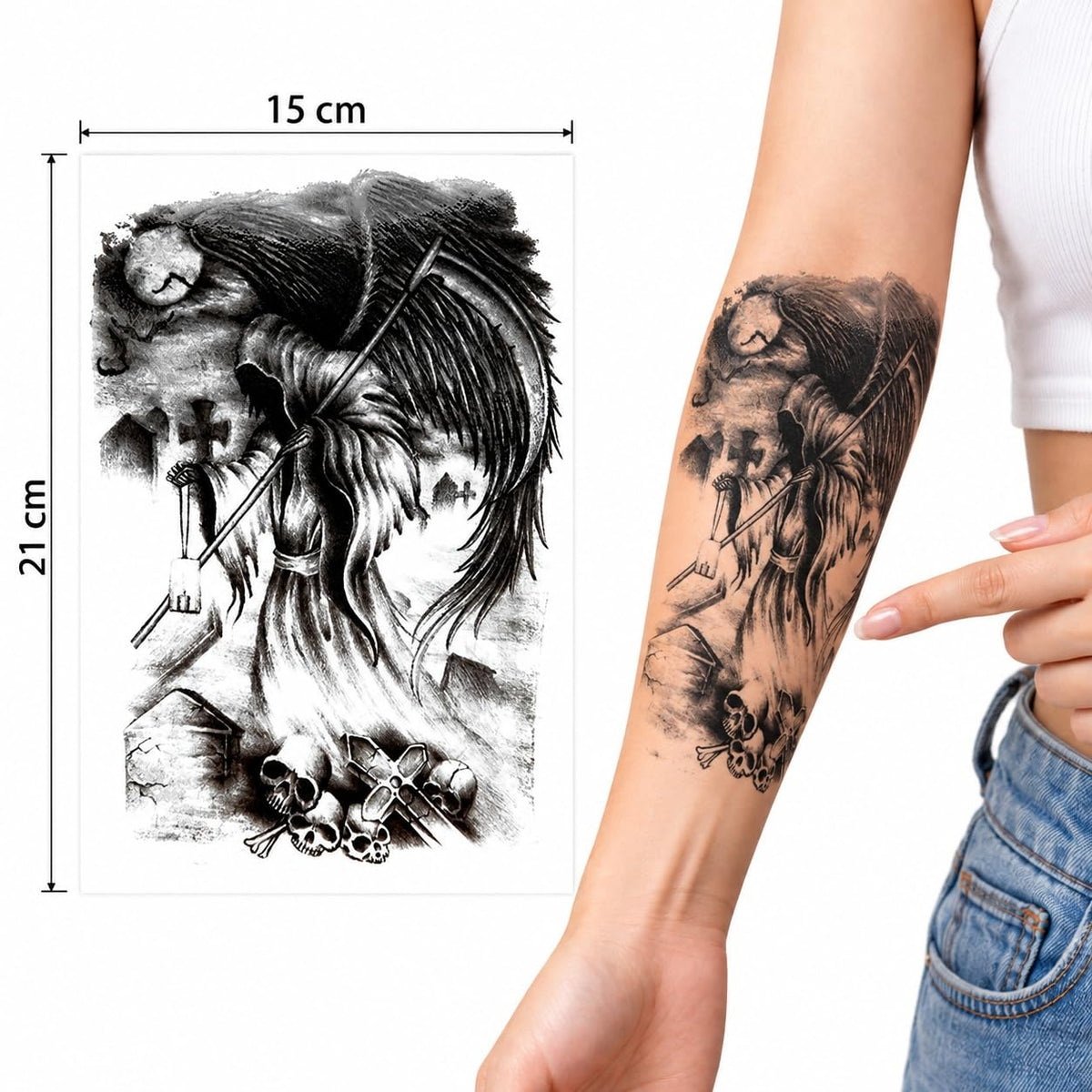 S.A.V.I 3pcs Temporary Tattoo Stickers, Grim Reaper, Koi Fish & Tribal Lion