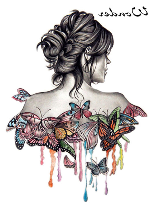 S.A.V.I Temporary Tattoo For Girls Men Women 3D Back Flower Butterfly Sticker Size 21x15cm - 1pc