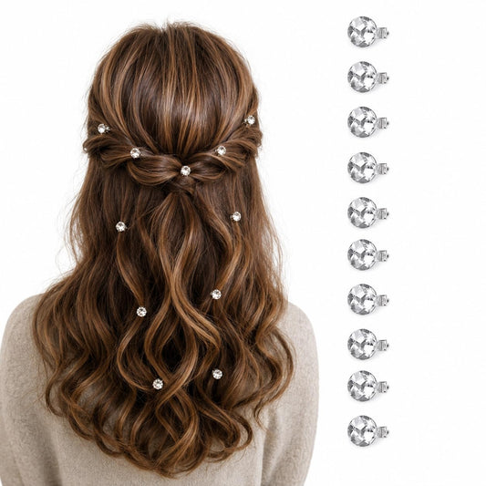 S.A.V.I Rhinestone Mini Hair Clips Set of 10 for Women & Girls | White Crystal Barrettes, 5 mm Size, Lightweight Metal, Secure Grip, Weddings & Parties