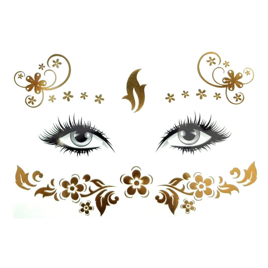 S.A.V.I Golden Face Temporary Tattoos - Achieve a Radiant Look with Effortless Application, Realistic Appearance, Durable and Effortless Removal Featuring Flowers and Fire Flames