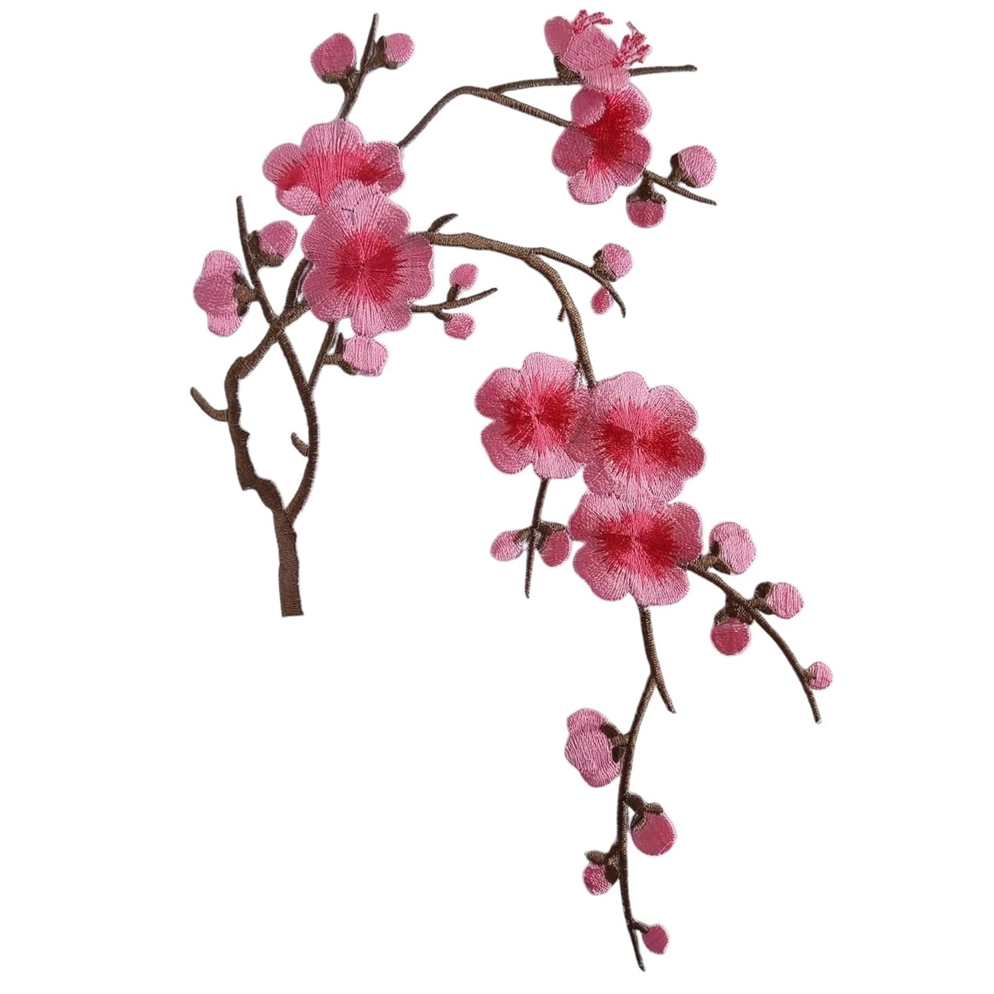 S.A.V.I Cherry Blossom Embroidered Patch – 3D Iron-On/Sew-On Applique for T-Shirts, Jeans, Jackets, Backpacks – Pink Floral Fabric Badge (8.4x6.3 in) – DIY Heat Press Patch for Clothes  Accessories (Pink-left side)