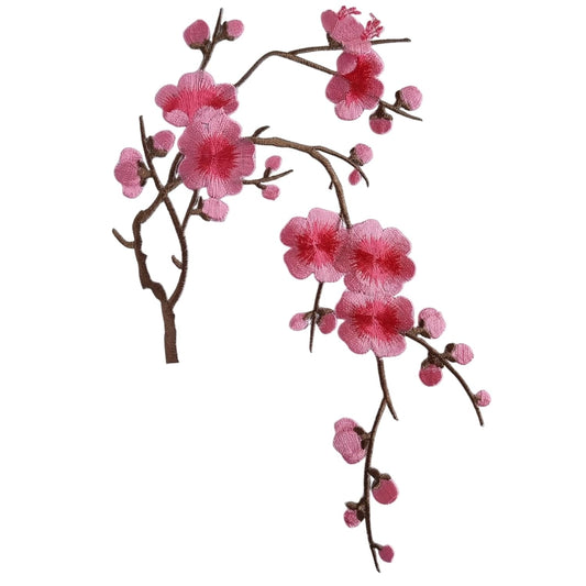 S.A.V.I Cherry Blossom Embroidered Patch – 3D Iron-On/Sew-On Applique for T-Shirts, Jeans, Jackets, Backpacks – Pink Floral Fabric Badge (8.4x6.3 in) – DIY Heat Press Patch for Clothes  Accessories (Pink-left side)